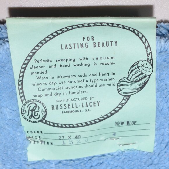 Vintage NWD Russell-Lacey Loop-n-Tuft Reversible Rug New Blue Cush 27" x 48" - Picture 9 of 9